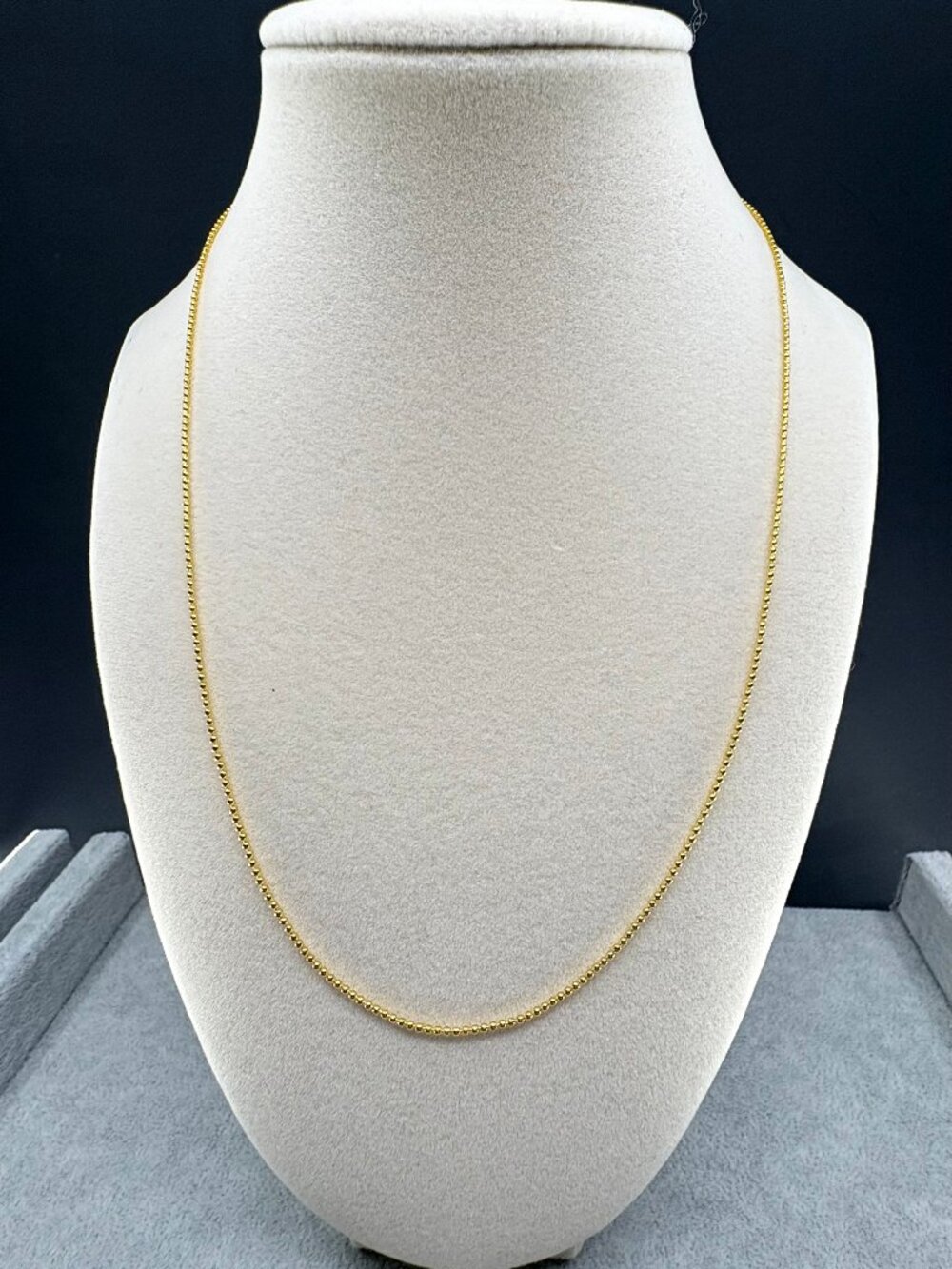 18K Gold Plated 990 Silver 1.2mm Bead Chain Necklace 500mm 20" 2.8g